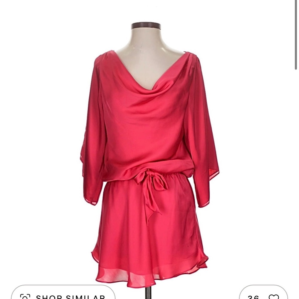 White House Black Market pink cold-shoulder blouson mini dress / tunic.